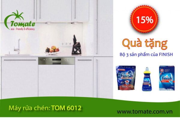 Máy rửa chén bán phần Tom 6012, khi lắp đặt vào tủ bếp