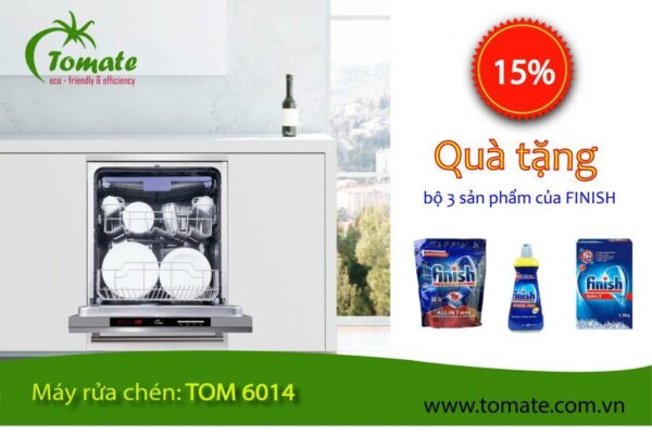 Máy rửa bát âm tủ toàn phần Tom 6014 khi lắp vào tủ bếp