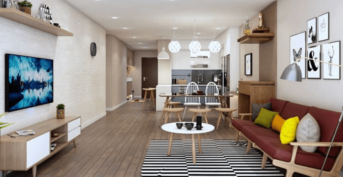 cách thiết kế phòng khách liền bếp 25m2