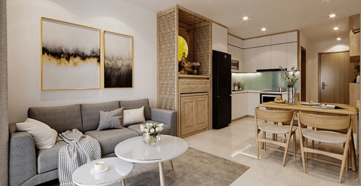cách thiết kế phòng khách liền bếp 30m2