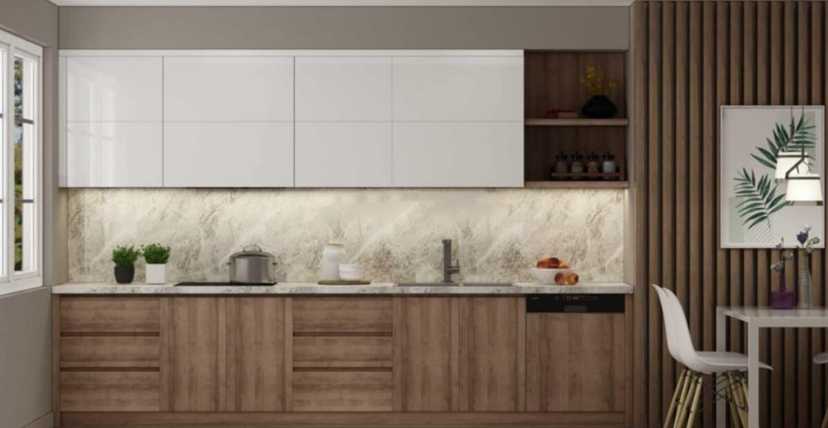 mẫu tủ bếp chữ i dài 4m