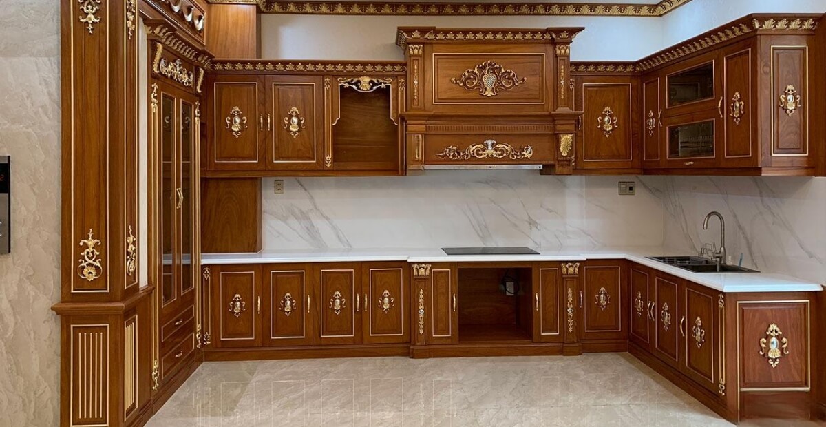 thiết kế tủ bếp gỗ tân cổ điển