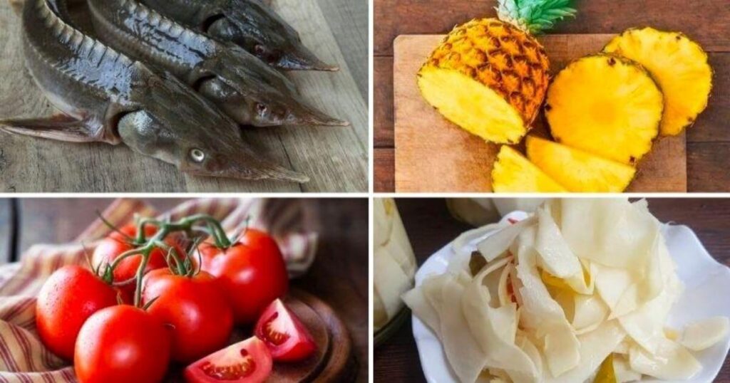 nguyên liệu canh cá tầm nấu dứa