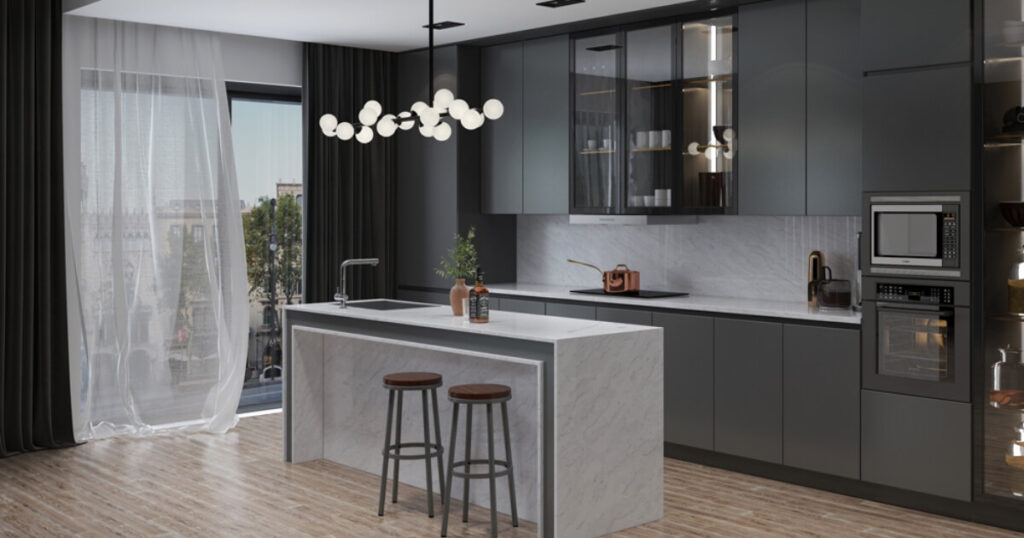 thiết kế bếp gần cửa ra vào