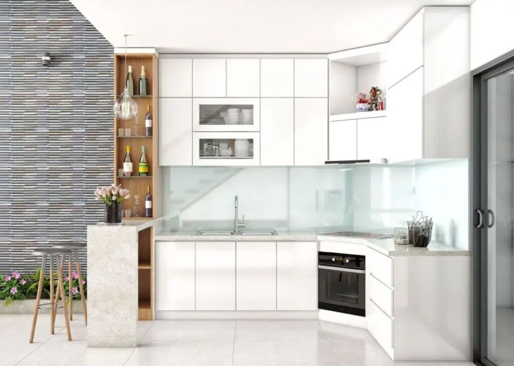 thiết kế bếp ở góc chéo
