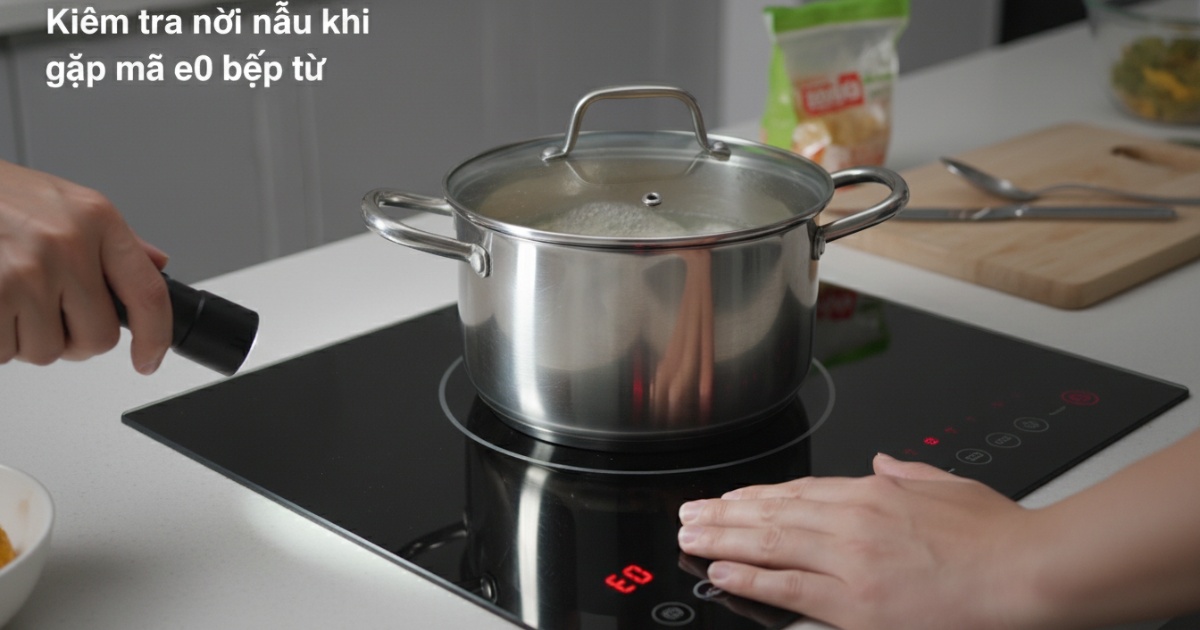 Kiểm tra nồi nấu khi gặp mã e0 bếp từ