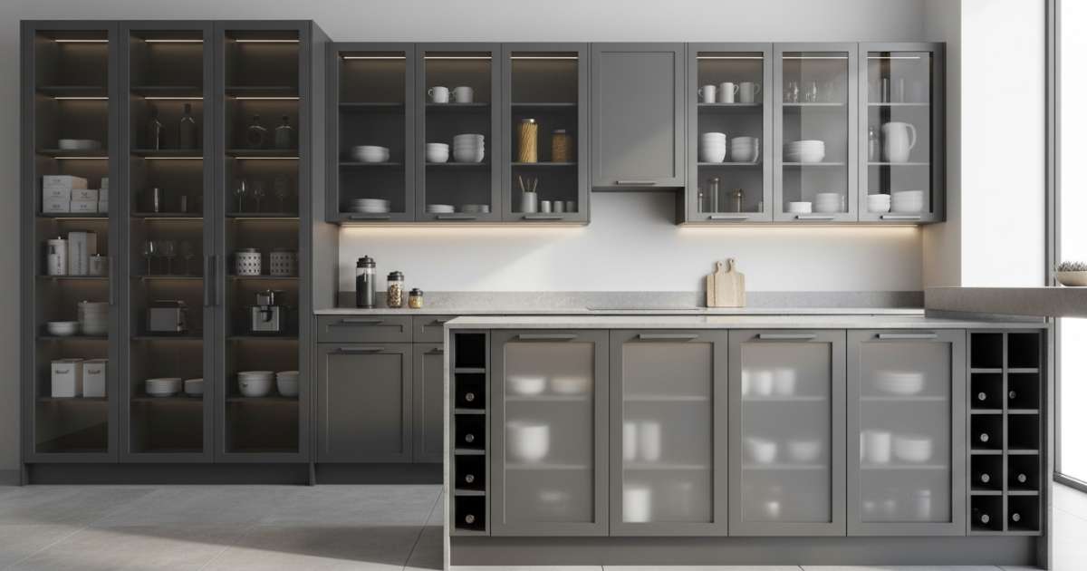 Các loại tủ bếp nhôm kính màu xám phổ biến hiện nay