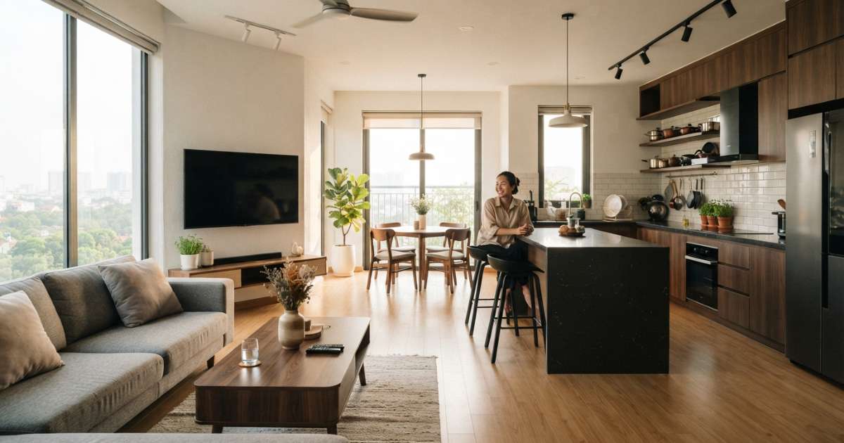 Cách bố trí nội thất phòng khách bếp khoa học