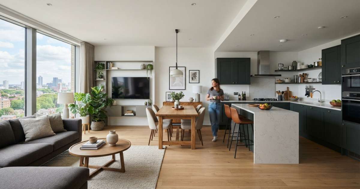 Cách phân chia không gian phòng khách liền bếp 50m2 hợp lý