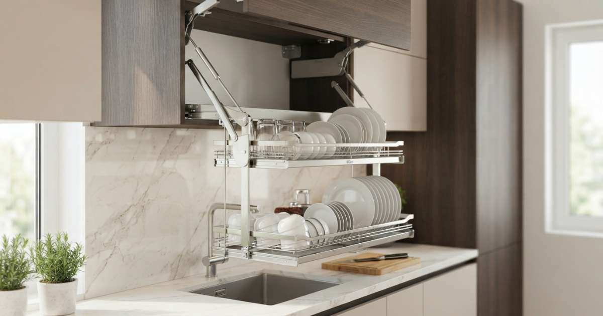 Cấu tạo chi tiết của kệ chén nâng hạ blum